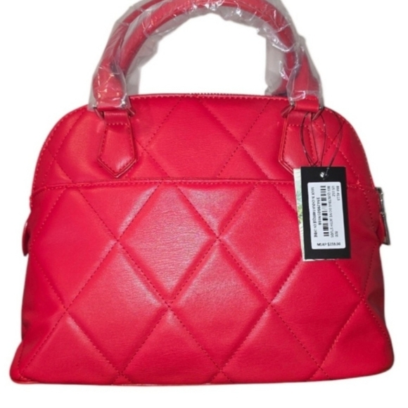 Badgley Mischka Red Quilted Satchell With Silver Accents, New! - Picture 4 of 7